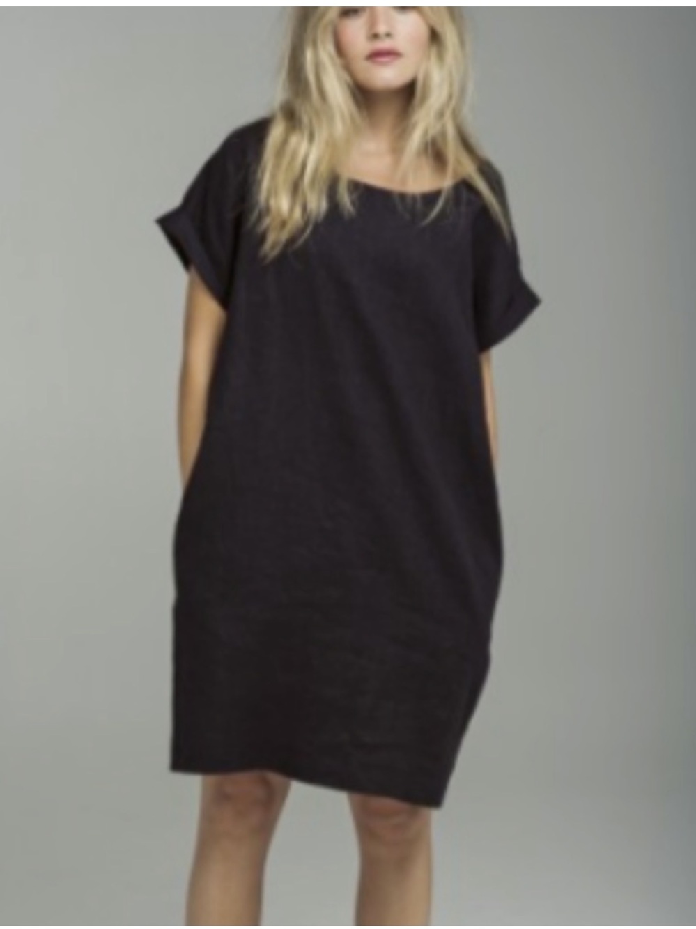 Horses Atelier Black Linen Sack Shift Dress Sz 2 S/M oversized